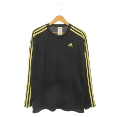 アディダス adidas climalite ロンT カットソー スポーツウエア L 黒 ブラック ラウンドネック 3本ライン ロゴプリント 長袖 /AH44 ■ECB004