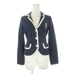 トミーヒルフィガー TOMMY HILFIGER ニットジャケット 上着 S 紺 ネイビー 長袖 パイピングデザイン エンブレム刺繍 /CK34 ■ECE005のサムネイル