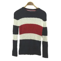 トミーヒルフィガー TOMMY HILFIGER ニット セーター L 紺 ネイビー 白 ホワイト 赤 レッド ボーダー柄 ケーブルニット 長袖 /NP ■ECB001