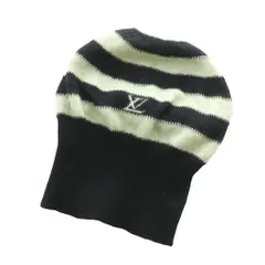 ルイヴィトン LOUIS VUITTON ボーダー柄ニットビーニー キャップ 帽子 ウール M グレー 黒 ブラック /SS ■OS ■OH ■GY53のサムネイル