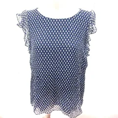 ダイアンフォンファステンバーグ DIANE von FURSTENBERG シャツ ブラウス フレンチスリーブ 総柄 絹 シルク L 紺 ネイビー /RTのサムネイル