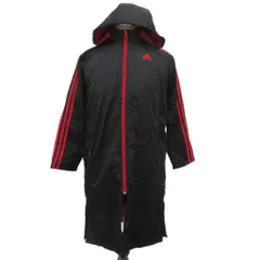 アディダス adidas サッカーウェア ベンチコート ロング丈 160cm 黒 ブラック フード付き ロゴプリント /SM7 ■ECA002