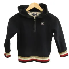 バーバリー ロンドン BURBERRY LONDON パーカー ニット 子ども服 ウール 120A 黒 ブラック 長袖 フード付き ライン ハーフジップ /PP ■ECD001のサムネイル