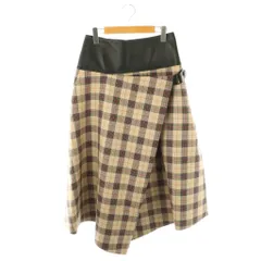 ルイヴィトン LOUIS VUITTON ラップ チェックスカート シルク混 ラムレザー 38 ブラウン ベージュ マルチカラー FHSK950WV /CX ■OS ■GY57のサムネイル