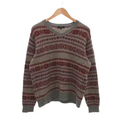 バーバリー ロンドン BURBERRY LONDON ニット セーター L 長袖 Vネック ノルディック柄 カシミヤ混 グレー ボルドー /NU ■ECD001のサムネイル