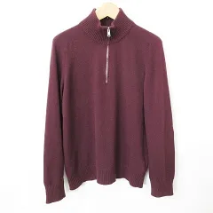 プラダ PRADA ニット セーター 長袖 ハーフジップ ハイネック エルボーパッチ UMA599R162 1GE5 毛 カシミヤ 山羊革 紫 パープル ボルドー ワイン 52のサムネイル