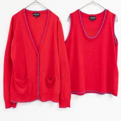 GIORGIO ARMANI ジョルジオアルマーニ アンサンブル ニット カーディガン ノースリーブトップス ベスト カシミヤ リネン レッド イタリア製 レディース 38 b01379のサムネイル