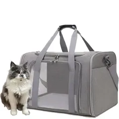 【Aromira】ペットキャリー バッグ 猫用 犬用 小動物 小型犬用 折り畳み 4way 軽量 3面通気 洗える 猫 キャリー犬用キャリーバック 飛び出し防止リード付き ベルト脱着可 洗えるマット 大容量 お出かけ 車載 旅行 通院 電車移動 耐荷重8K 1