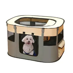 Cutety 持ち運べる 折りたたみ式 ペットサークル 犬 猫 防災 アウトドア サークル ゲージ 中型犬対応 (Mサイズ, シンプルグレー) 0のサムネイル