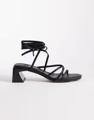 エイソス レディース シューズ サンダル ヒール ASOS DESIGN Hundred strappy block heel sandals Black ブラックのサムネイル