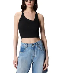 ピンコ レディース トップス タンクトップ リブ PINKO Brandy Ribbed Tank Top Black ブラックのサムネイル