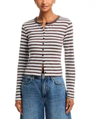 ラグアンドボーン レディース アウター カーディガン ニット rag bone The Knit Wide Rib Stripe Cardigan Cocoa ココアのサムネイル