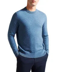 テッドベーカー メンズ アウター ニット・セーター クルーネック Ted Baker Textured Stitch Crewneck Sweater Teal ティールのサムネイル