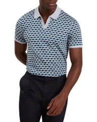 テッドベーカー メンズ トップス ポロシャツ プリント Ted Baker Lirien Printed Jacquard Polo Shirt Dark Blue ブルーのサムネイル