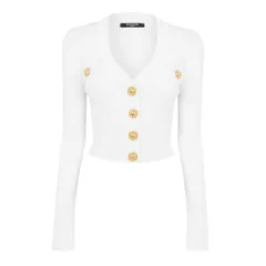 バルマン レディース アウター カーディガン Balmain Crop Button Cardigan Blanc 0FAのサムネイル