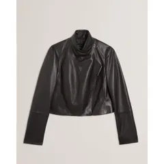 テッドベーカー レディース アウター ジャケット・ブルゾン コート クロップド レザー Ted Baker Womens Cropped Leather Overcoat Black ブラックのサムネイル