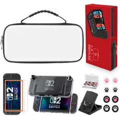 Switch 2 ケース 【16in1】セット スイッチ 2 ケース ニンテンドー スイッチ2 収納バッグ ドック対応 【保護フィルム2枚＋保護カバー＋ゲームカード収納ケース＋スタンド＋スティックカバー8枚】 全面保護 大容量 耐衝撃 防塵 防水 防振 1 0