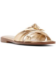 アルド レディース シューズ サンダル ALDO Womensunbeam Square Toe Flat Sandals Embossed Lizard Gold Metallic ゴールド