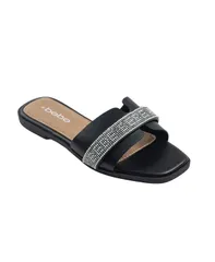 ベベ レディース シューズ サンダル Bebe Womens Fashion Sandal with Rhinestone and Pearl Embellished Strap Blackwhiteのサムネイル