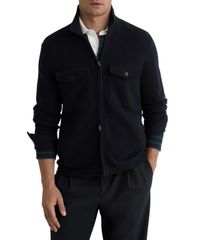 レイス メンズ トップス シャツ トール ウール ニット REISS Mens Dunstall Wool Knitted ZipThrough Overshirt Navy ネイビー