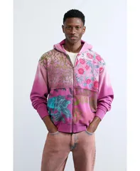 デジグアル メンズ アウター パーカー・スウェット フラワー柄 シャツ フラワー Desigual Mens Floral Zipper Sweatshirt Purple パープルのサムネイル
