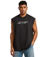ジースター メンズ トップス Tシャツ ノースリーブ グラフィック GStaraw Mens Graphic Sleeveless TShirt Dark Black ブラックのサムネイル