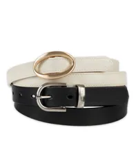 カルバンクライン レディース アクセサリー ベルト Calvin Klein CenterBar and Metaloop Buckles 2Pack Skinny Belt Set BoneBlacのサムネイル