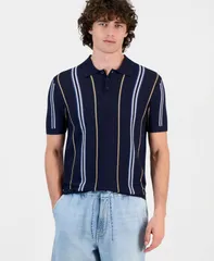 ゲス メンズ トップス ポロシャツ 半袖 GUESS Mens Intarsia Striped ShortSleeve Polo Shirt SMART BLUE MULTI ブルーのサムネイル
