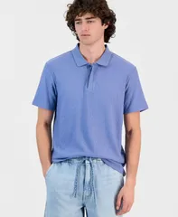 ゲス メンズ トップス ポロシャツ GUESS Mens Diagonal Texture Interlock Zipolo NORDIC SEAのサムネイル