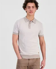 ゲス メンズ トップス ポロシャツ ニット GUESS Mens Lake BiColor Knit Polo BICOLOR PIQUET JACQ VELVETAUPE SALT WHITE ホワのサムネイル