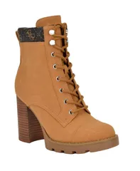 ゲス レディース シューズ ブーツ・レインブーツ ヒール GUESS Womens Nellsan High Block Heel Hiker Booties Cognac Logoのサムネイル