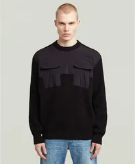 ジースター メンズ アウター ニット・セーター GStar Raw Mens Mix Media Sweater Dark Black ブラックのサムネイル