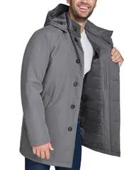 コールハーン メンズ アウター ジャケット・ブルゾン コート Cole Haan Mens Rain Coat with Removable Hood Grey グレーのサムネイル