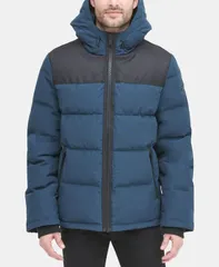 ダナ キャラン ニューヨーク メンズ アウター ジャケット・ブルゾン コート DKNY Mens MixedMedia Puffer Coat Blue Steel ブルーのサムネイル