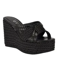 ゲス レディース シューズ サンダル プラットフォーム GUESS Womens Eveh Knotted Jute Wrapped Platform Wedge Sandals Black ブラックのサムネイル