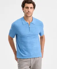 アルファニ メンズ アウター ニット・セーター ポロシャツ 半袖 Alfani MenshortSleeve Diamond Zipolo Sweater Arcadian Seaのサムネイル