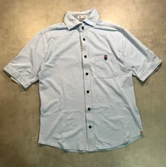【美品】MEN'S MELROSE メンズメルローズ 半袖シャツ ライトブルー サイズ3 日本製 綿100% 胸ポケット ストライプデザイン カジュアル ビジネス クールビズ 夏服 トップス 無地のサムネイル