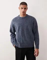 エイソス メンズ アウター ニット・セーター デニム ASOS DESIGN super oversized boxy knit sweater in denim BLUE ブルーのサムネイル