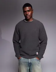 エイソス メンズ アウター ニット・セーター ASOS DESIGN oversized knitextured sweater Gray グレーのサムネイル
