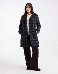 マンゴ レディース アウター コート Tシャツ Mango Teen tailored hooded coat plaid Blue ブルーのサムネイル