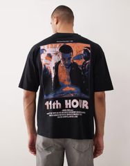 에이소스 레이디스 탑스 티셔츠 프린트 ASOS DESIGN Unisex oversized tshirt with Stranger Things prints Black 블랙