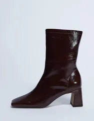 トップショップ レディース シューズ ブーツ・レインブーツ レザー ヒール Topshop Sara Premium leather square toe flared heel boots in cのサムネイル