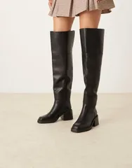 エイソス レディース シューズ ブーツ・レインブーツ ASOS DESIGN Kilian chunky over the knee boots Black ブラックのサムネイル