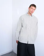 トップマン メンズ トップス シャツ オーバーサイズフィット Topman oversized fit striped shirt ecru Light Yellow イエローのサムネイル