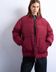 トップショップ レディース アウター ジャケット・ブルゾン リブ ジャケット Topshop clean ribbed collar puffer jacket burgundy バーガンディのサムネイル