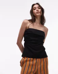 トップショップ レディース トップス タンクトップ リネン Topshop linen fold over bandeau top Black ブラックのサムネイル