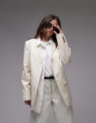 トップショップ レディース アウター ジャケット・ブルゾン ブレザー Topshop tonic high break tailored blazer in cream CREAM クリームのサムネイル