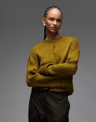 エイソス レディース アウター カーディガン ニット ASOS DESIGN knit cardigan with turnup cuffs in olive Olive オリーブのサムネイル