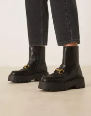 エイソス レディース シューズ ブーツ・レインブーツ アンクル ブーツ ローファー ASOS DESIGN April chunky loafer ankle boots Black ブラックのサムネイル