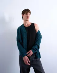 トップマン メンズ アウター カーディガン Vネック Topman oversized Vneck cardigan in dark DARK GREEN グリーンのサムネイル